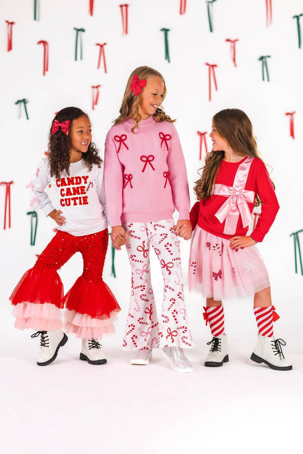 "Candy Cane Cutie" Sequin Bow Bell Bottom Set