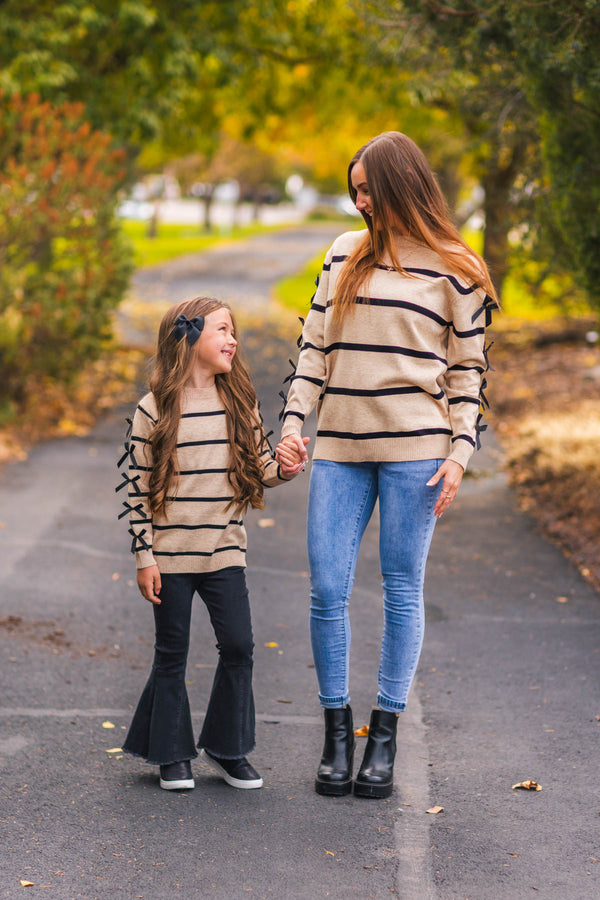 Mom & Me - Striped Bow Sweater & Denim Pant Set