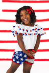 White Pom Pom Sequin Flag Short Set | Sparkle in Pink