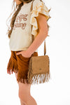 "Chasing Sunshine" Brown Fringe Suede Short Set - Sparkle in Pink