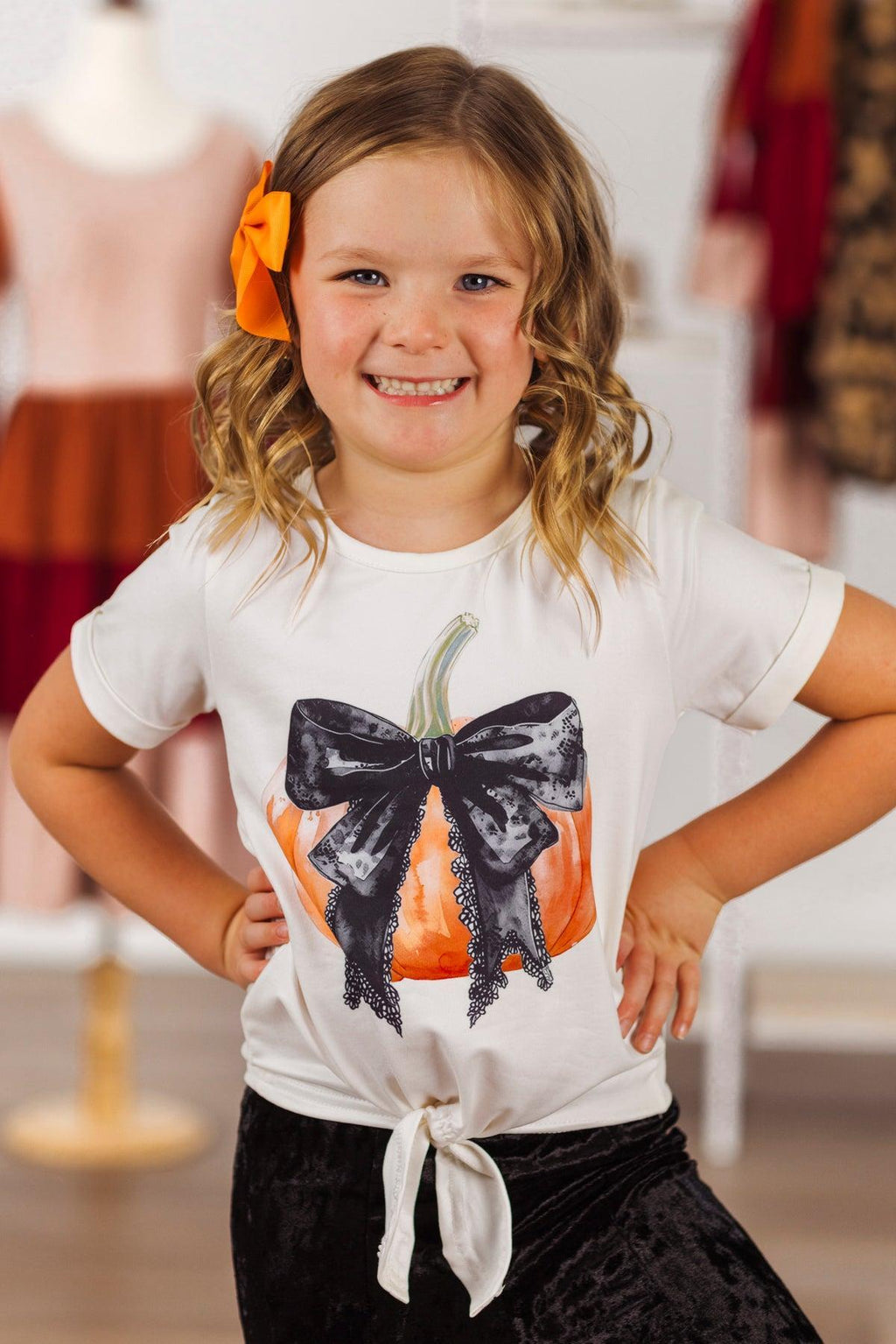 Pumpkin Bows Velvet Flare Set | Sparkle in Pink