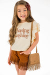"Chasing Sunshine" Brown Fringe Suede Short Set - Sparkle in Pink