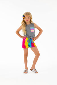 Gray & Rainbow Denim Short Set