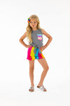 Gray & Rainbow Denim Short Set - Sparkle in Pink