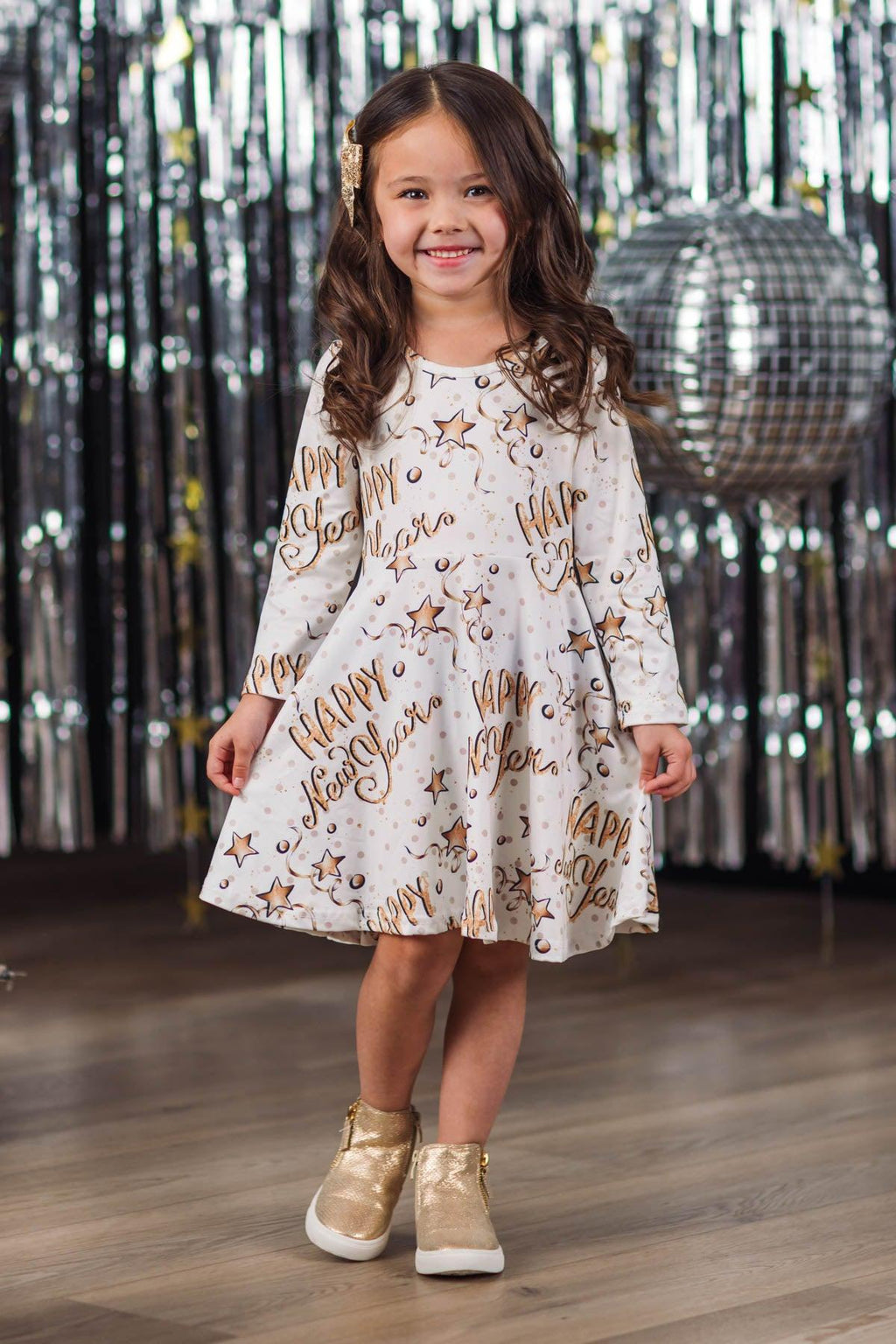 Happy New Years White & Gold Dress Large-5T Happy New Years White & Gold Dress Large-5T