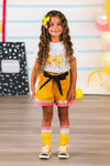 "Pre-K - 6th Grade" Pencil Bow Short Set | Sparkle in Pink