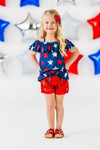 Navy & Red Stars Sequin Short Set | Sparkle in Pink