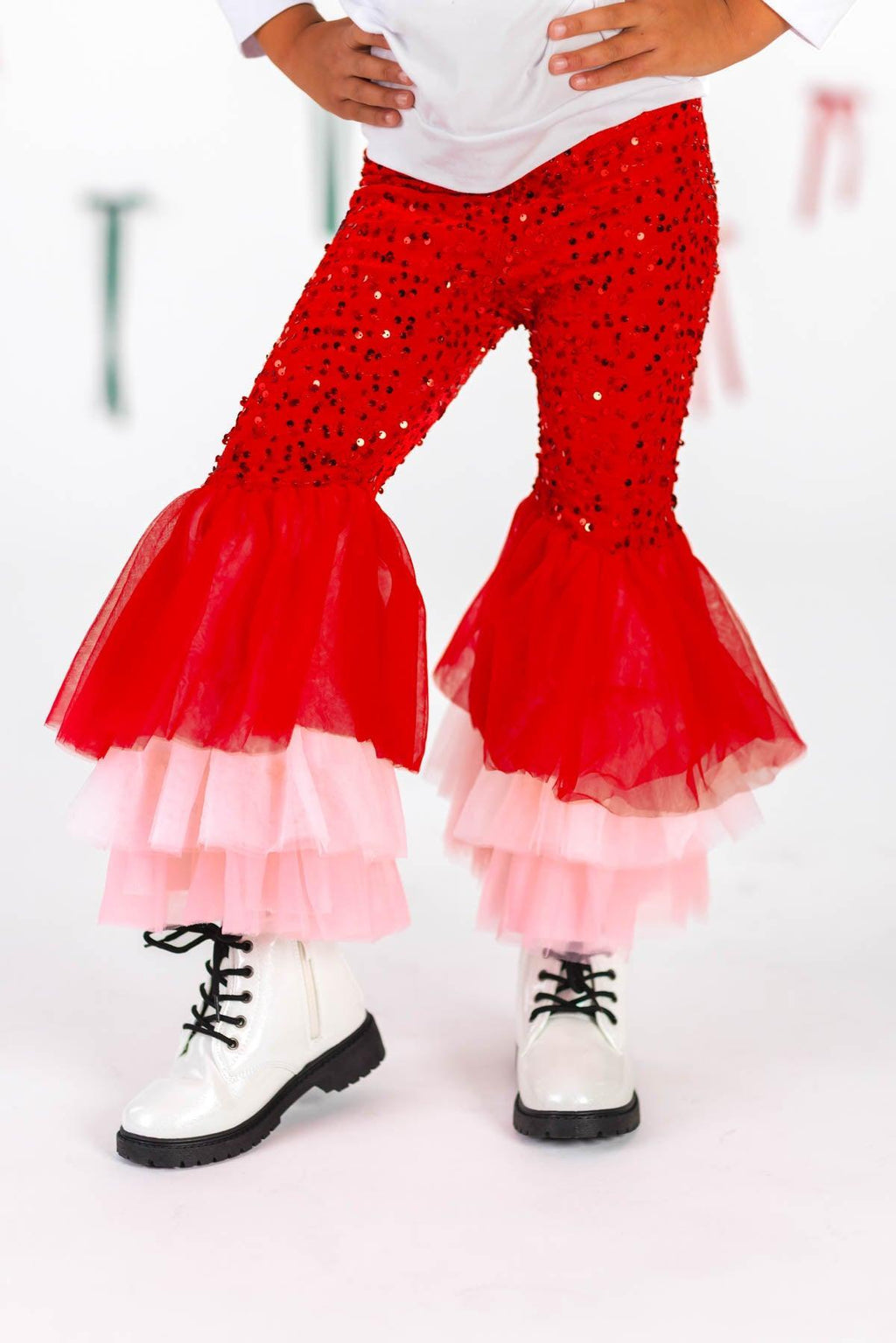 "Candy Cane Cutie" Sequin Bow Bell Bottom Set