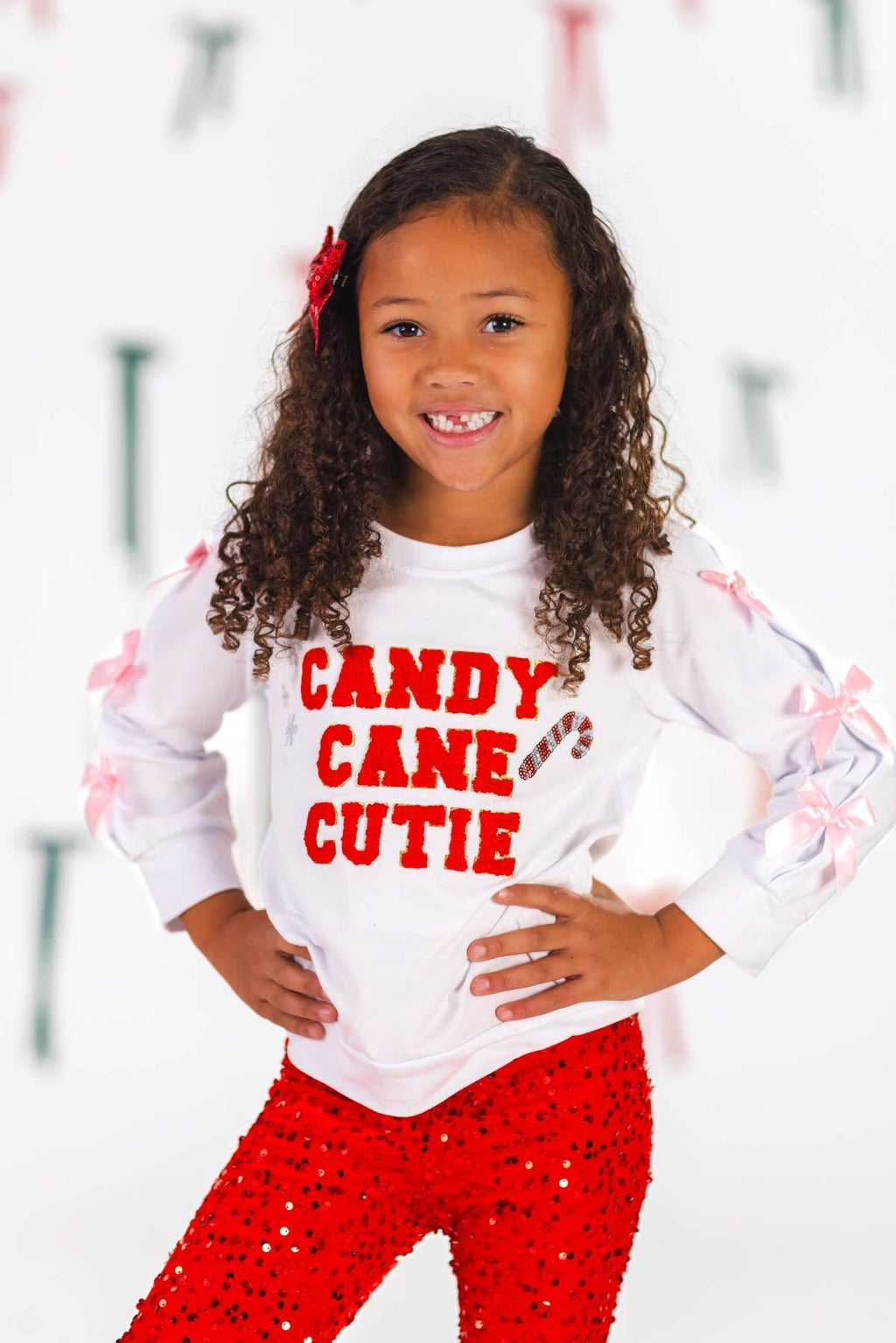 "Candy Cane Cutie" Sequin Bow Bell Bottom Set