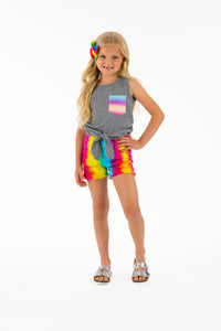 Gray & Rainbow Denim Short Set