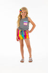 Gray & Rainbow Denim Short Set - Sparkle in Pink