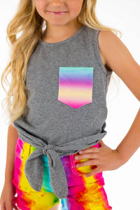 Gray & Rainbow Denim Short Set