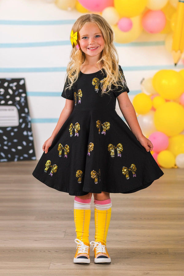 Black Sequin Pencil Bow Dress