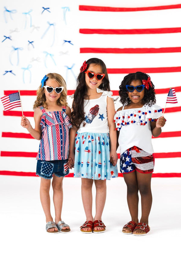 Stars & Stripes Denim Short Set | Sparkle in Pink