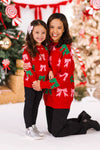 Mom & Me - Pink & Green Pearl Bow Sweater