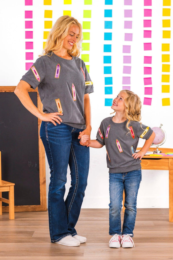 Mom & Me - Gray Corduroy Crayon Top | Sparkle in Pink