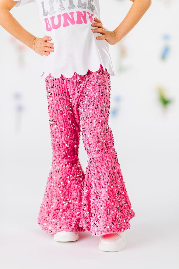"Sassy Little Bunny" Pink Sequin Bell Bottom Set | Sparkle in Pink