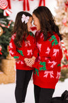 Mom & Me - Pink & Green Pearl Bow Sweater