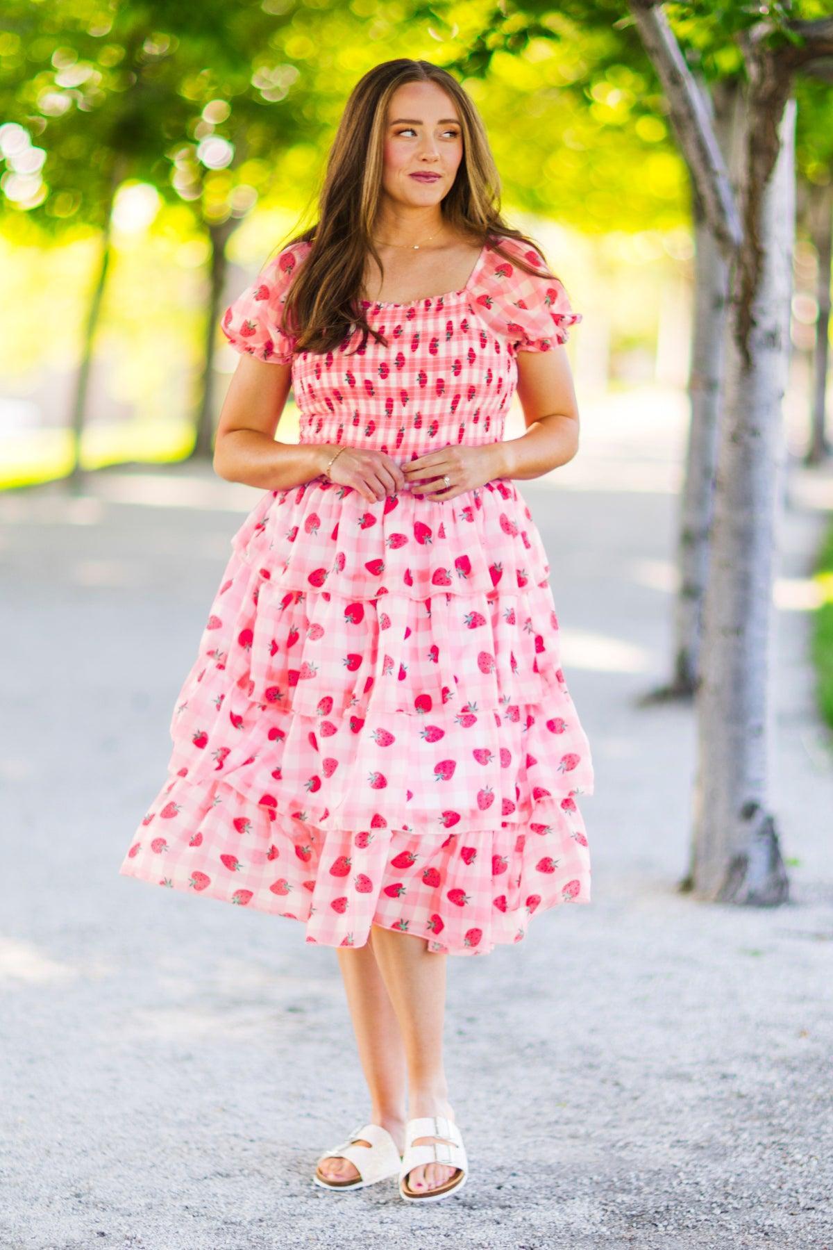 Mom & Me - Pink Gingham Strawberry Dress