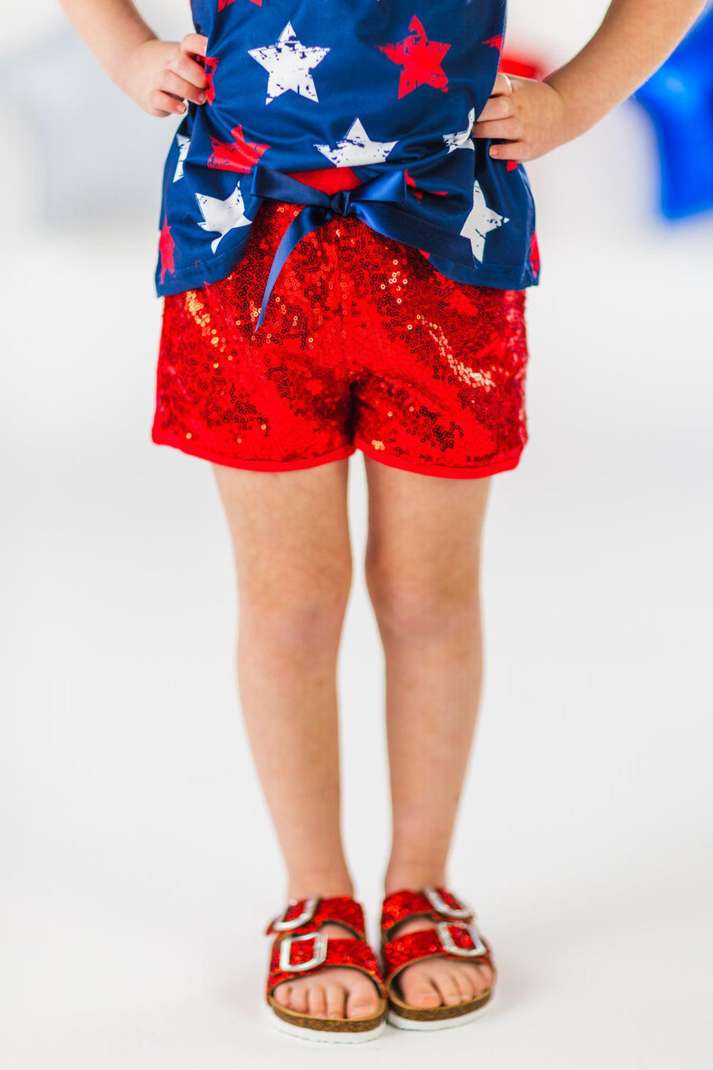 Navy & Red Stars Sequin Short Set | Sparkle in Pink