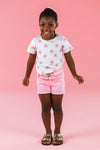 White & Pink Flower Print Denim Short Set | Sparkle in Pink