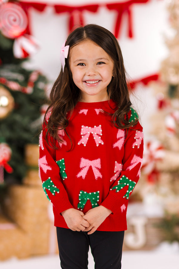 Mom & Me - Pink & Green Pearl Bow Sweater