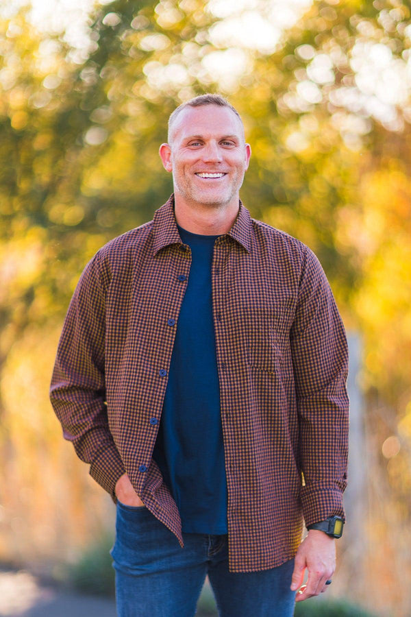 Family Navy Velvet Dress & Brown Gingham Button Down