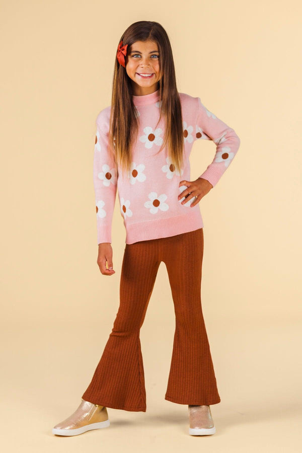 Pink Flower Sweater Bell Bottom Set | Sparkle in Pink