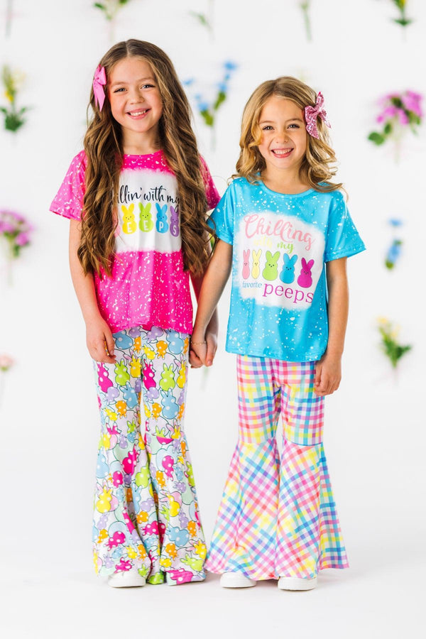 "Chillin' With My Peeps" Pink Bell Bottom Set | Sparkle in Pink