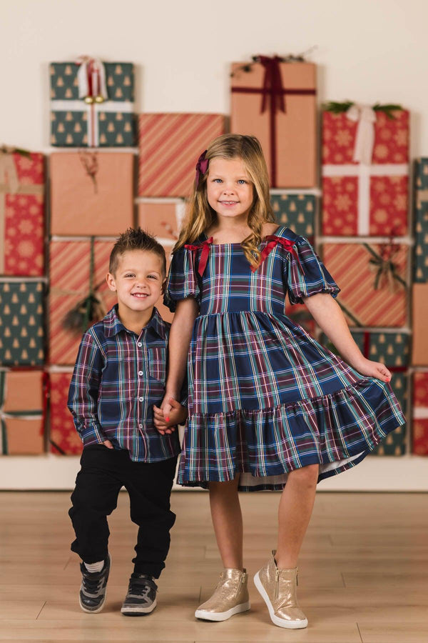 Family Green & Blue Plaid Dresses & Tops