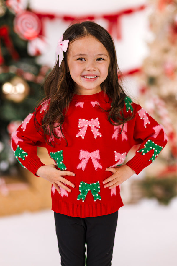 Mom & Me - Pink & Green Pearl Bow Sweater