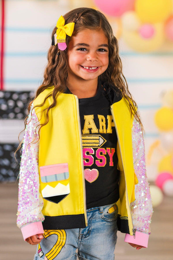 Yellow Pencil Sequin Jacket | Sparkle in Pink