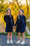Family Navy Velvet Dress & Brown Gingham Button Down
