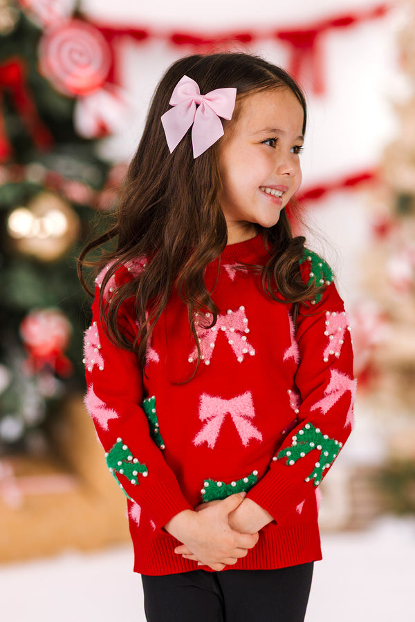 Mom & Me - Pink & Green Pearl Bow Sweater