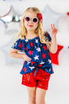 Navy & Red Stars Sequin Short Set | Sparkle in Pink