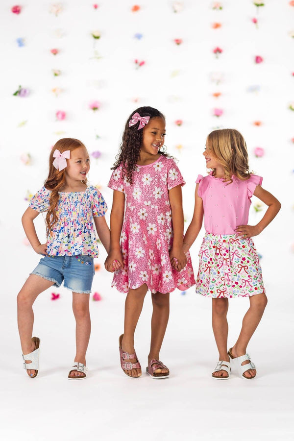 Pink Sequin Flower Dress | Sparkle in Pink