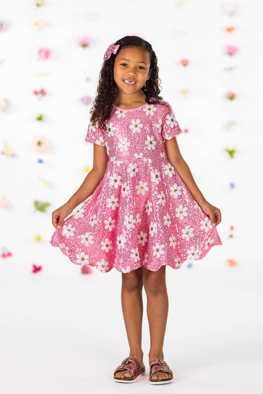Pink Sequin Flower Dress