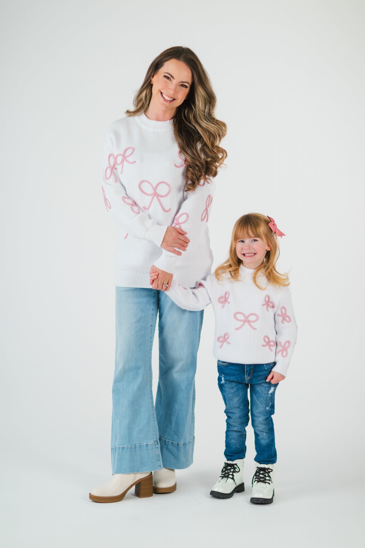 Mom & Me - White & Pink Bow Knit Sweater | Sparkle in Pink