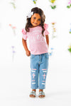 "My Redeemer Lives" Pink Denim Pant Set | Sparkle in Pink