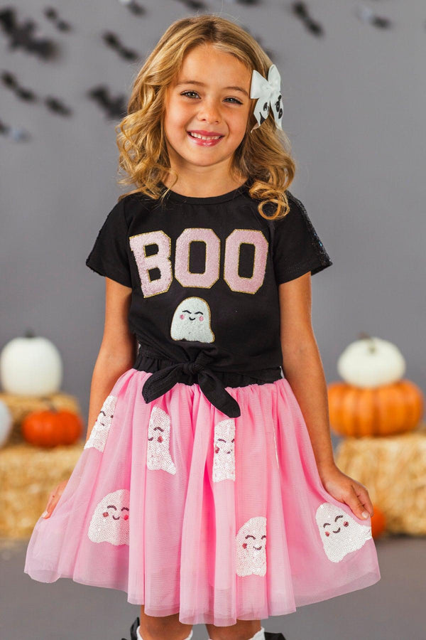 "Boo" Black & Pink Sequin Tutu Skirt Set