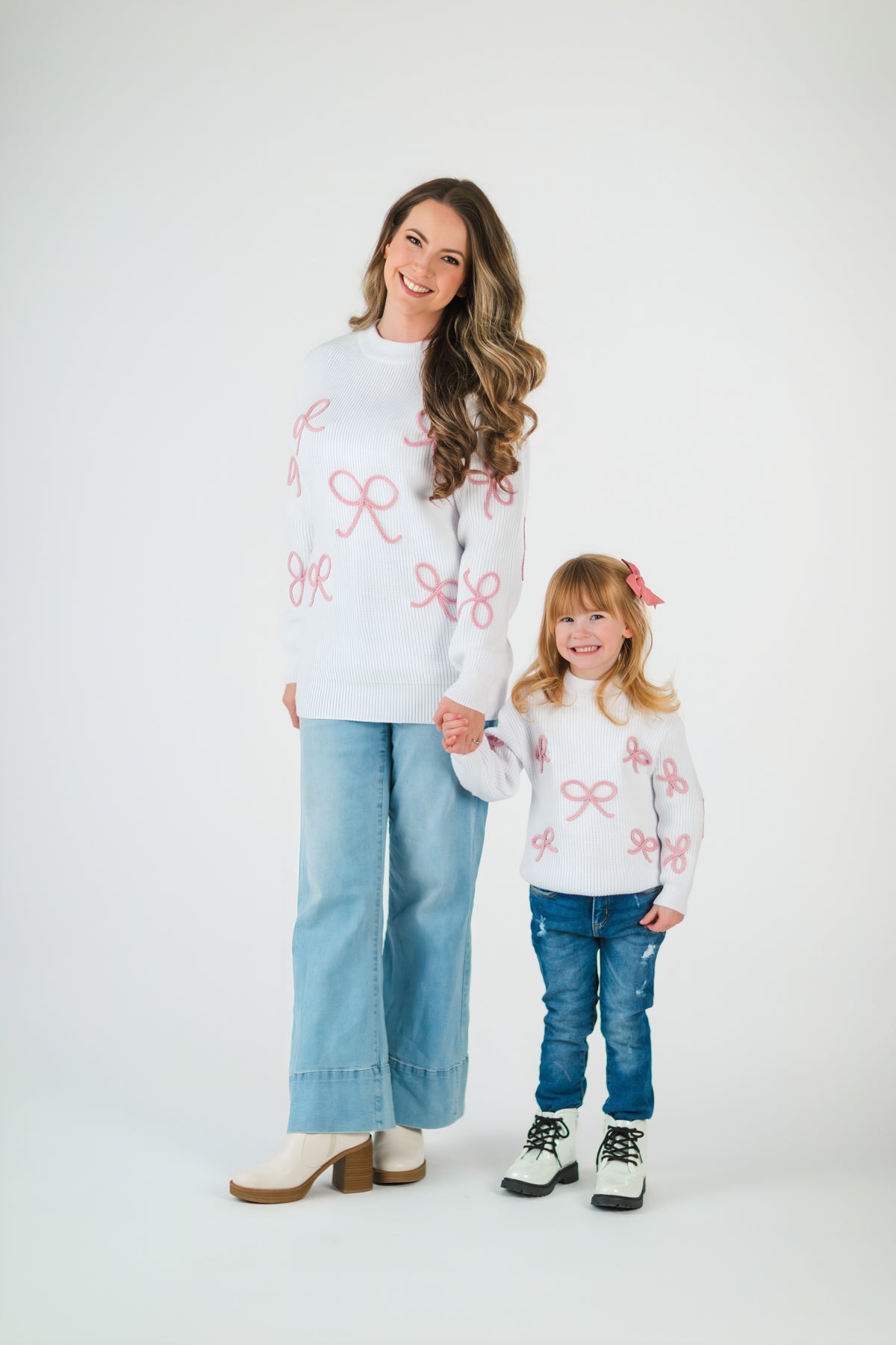Mom & Me - White & Pink Bow Knit Sweater | Sparkle in Pink