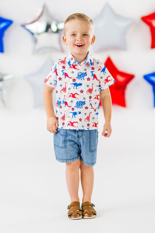 American Dinosaur Button Down Shirt | Sparkle in Pink