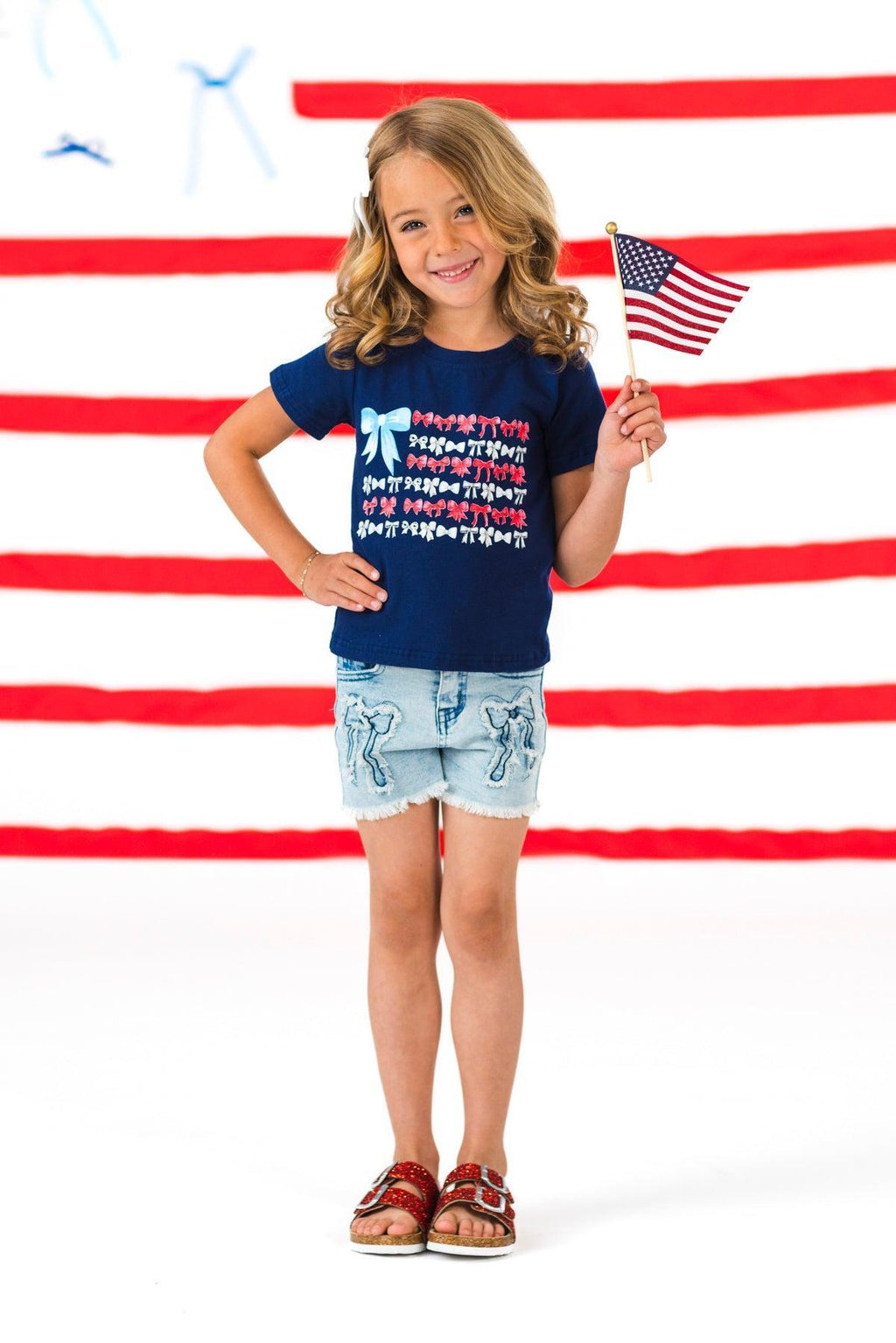 Patriotic Bow Denim Short Set | Sparkle in Pink