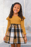 Tan Plaid Long Sleeve Dress | Sparkle in Pink