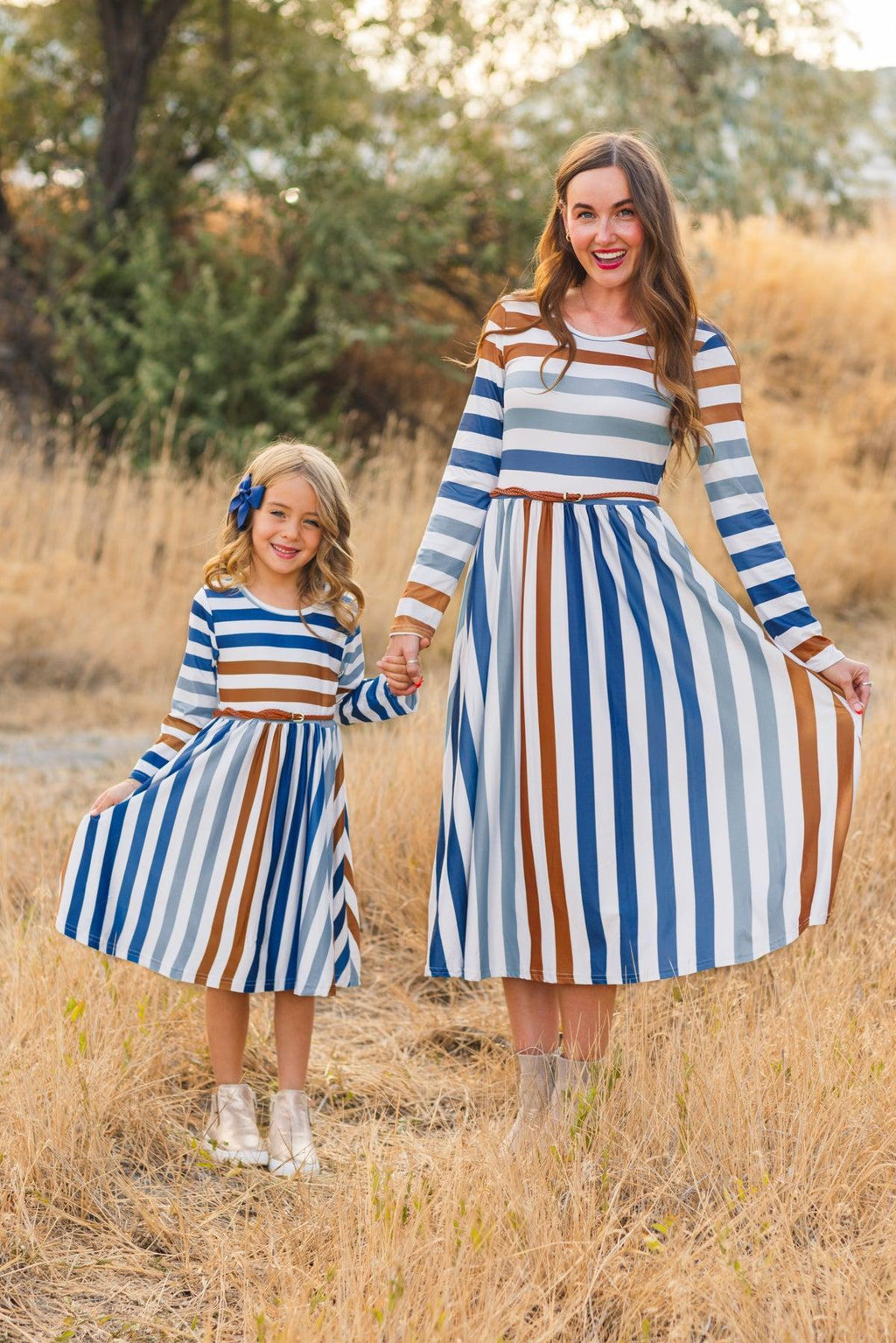 Mom & Me - Blue & White Striped Dress | Sparkle in Pink