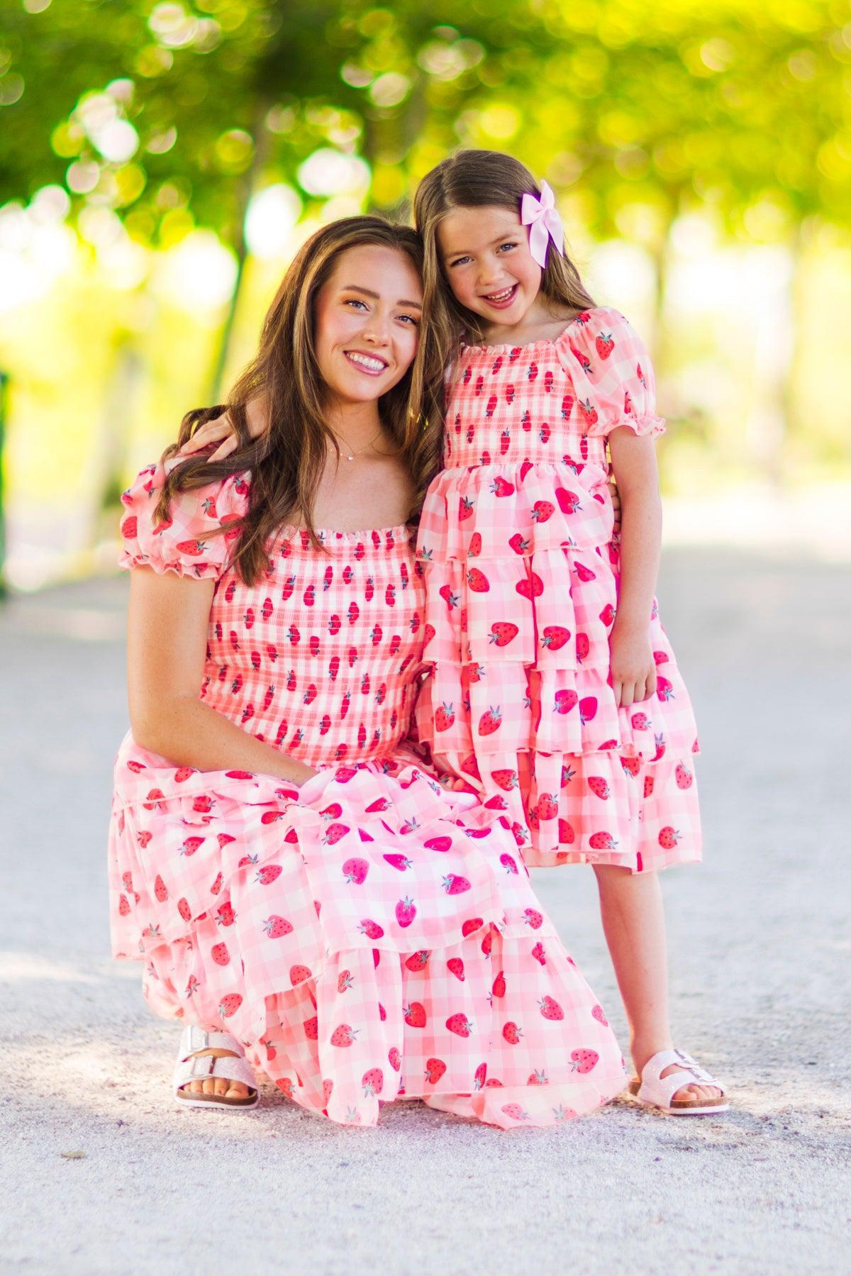 Mom & Me - Pink Gingham Strawberry Dress