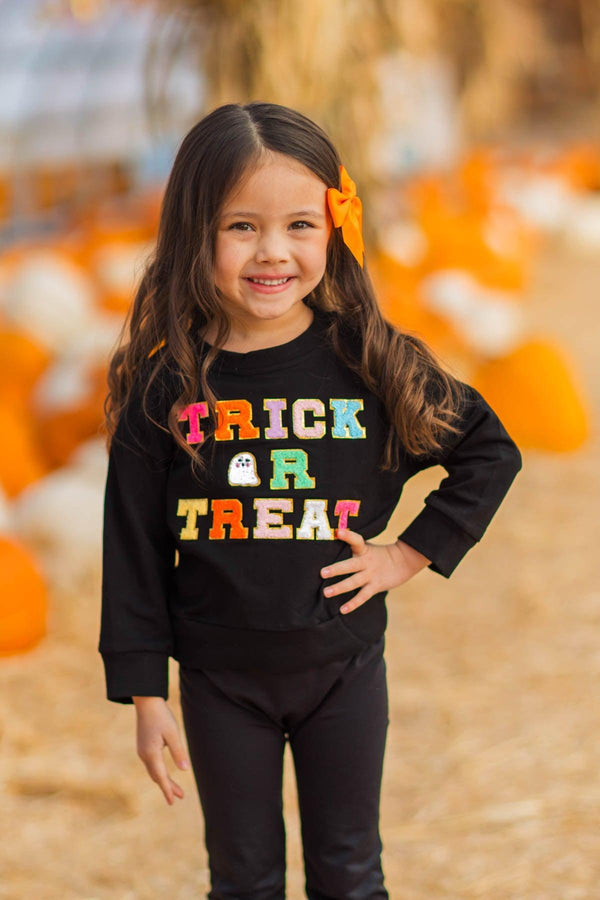 Mom & Me - "Trick Or Treat" Black Chenille Patch Top
