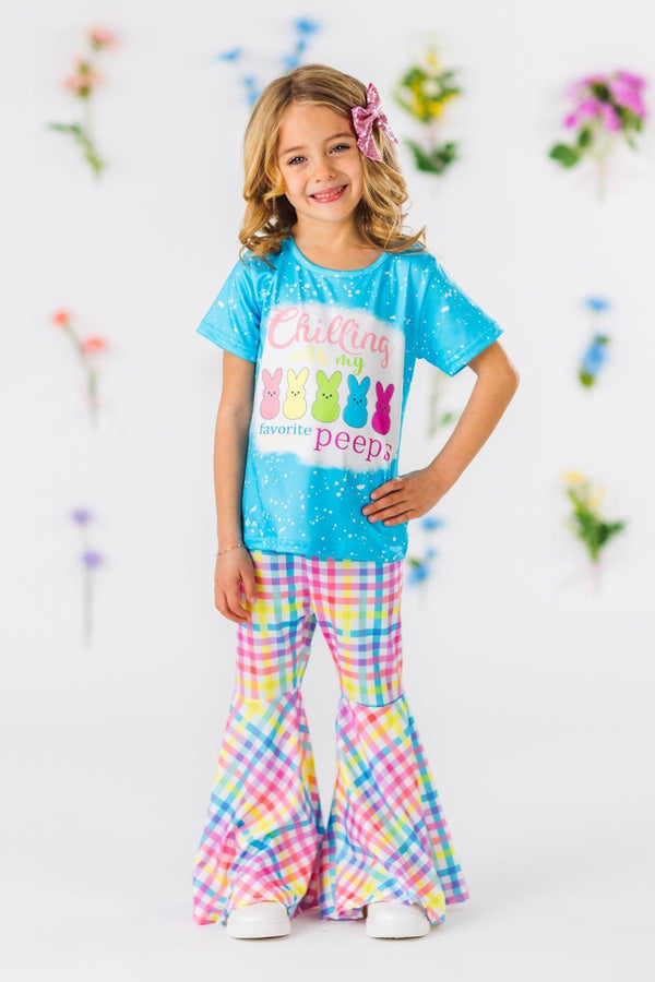 "Chilling With My Favorite Peeps" Blue Bell Bottom Set | Sparkle in Pink