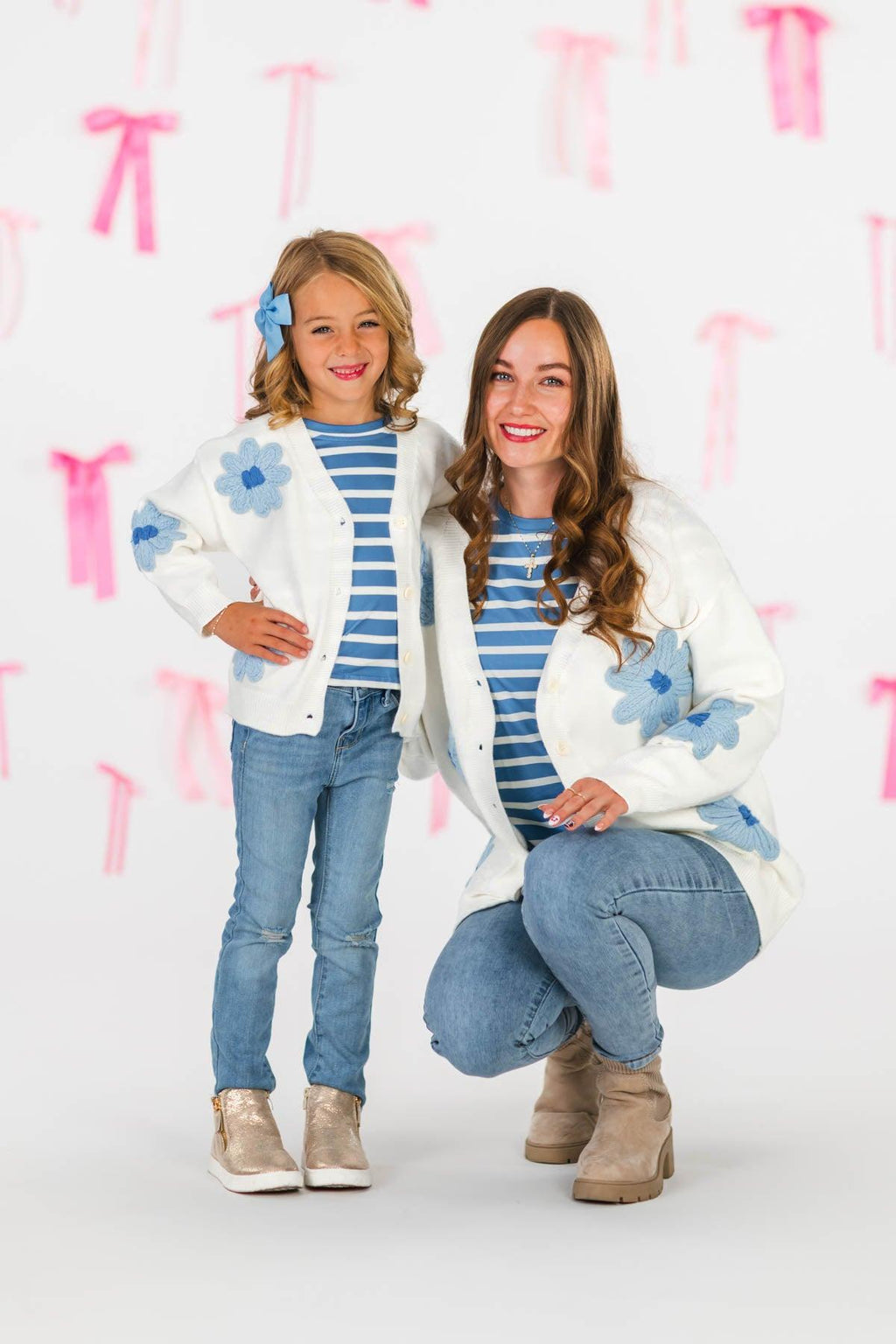 Mom & Me - Blue Flower Sweater Set