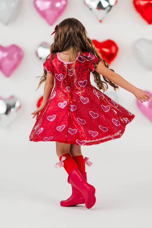 Red Sequin Hearts Dress | Sparkle in Pink